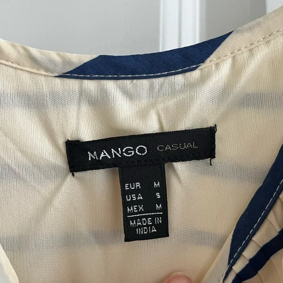 Mango Blue and Cream Pleated Slip Dress Spaghetti Strap Mini - Picture 3 of 11